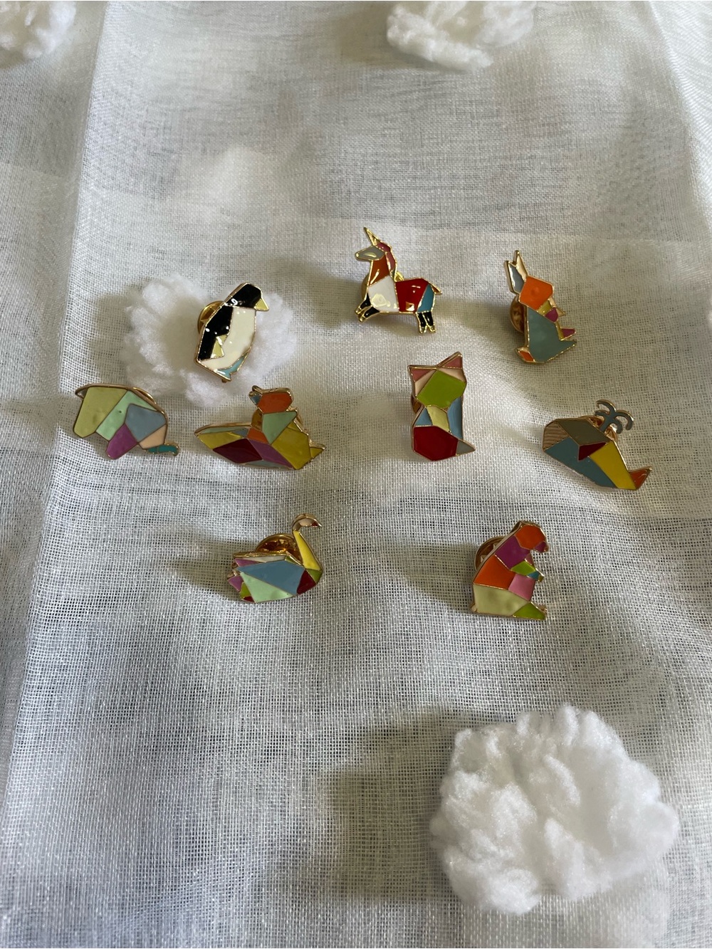 Colorful Geometric Oragami Animal Enamel Pin Set of Nine